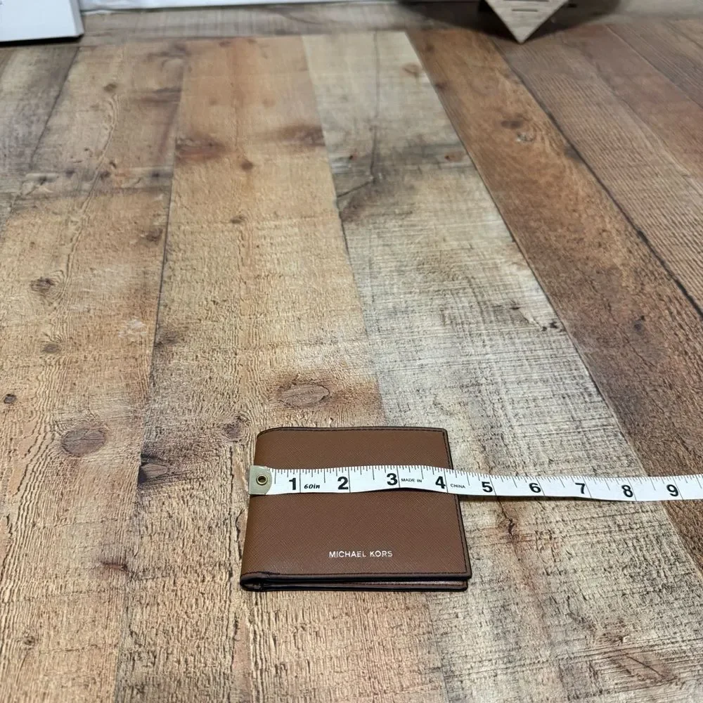 Michael Kors brown saffiano leather bifold wallet